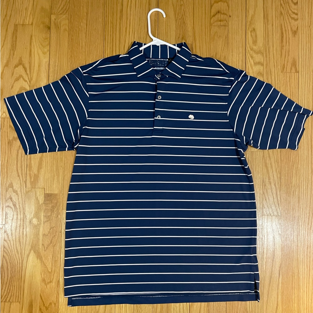 Navy and White Striped Polo Shirt